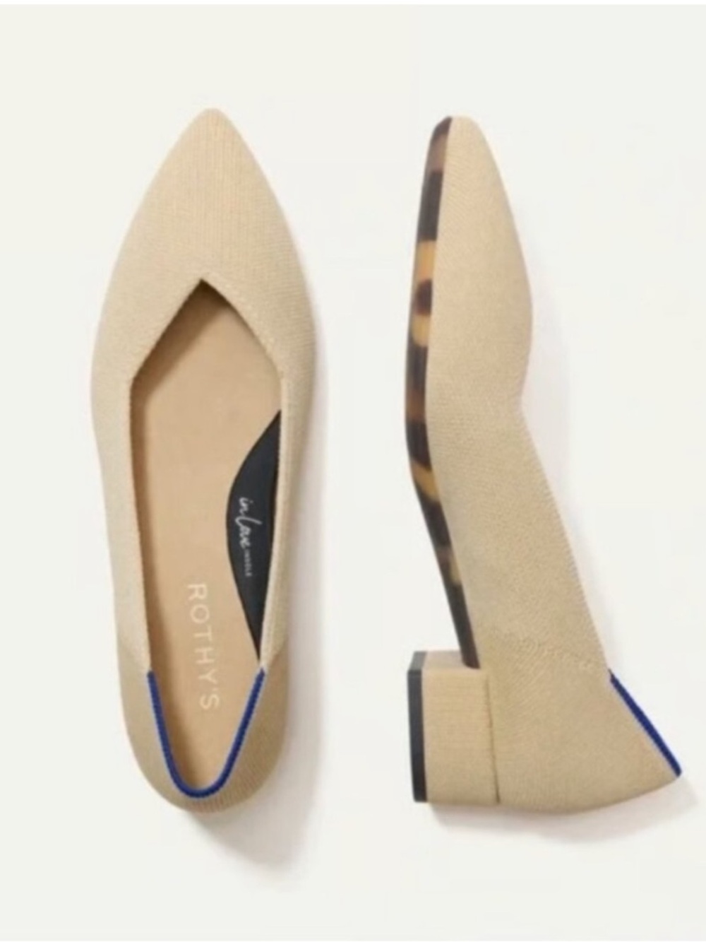 Rothy's Sandstone Pointed Heels with Blue Trim Women’s Size 8.5